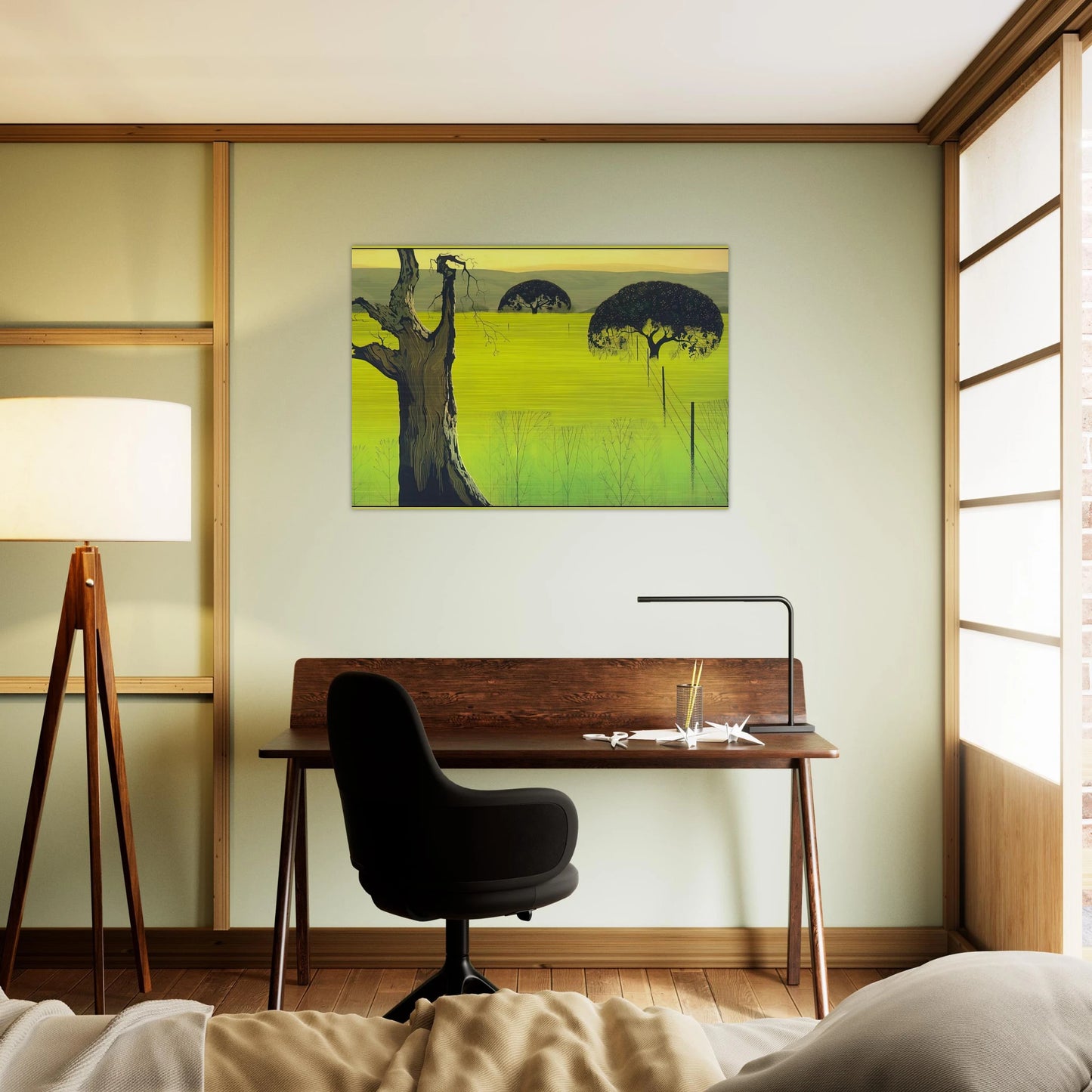 Mustard Field - Eyvind Earle Brushed Aluminum Print - 70x100 cm / 28x40 inches | Eyvind Earle Aluminum Print | Eyvind Earle Prints