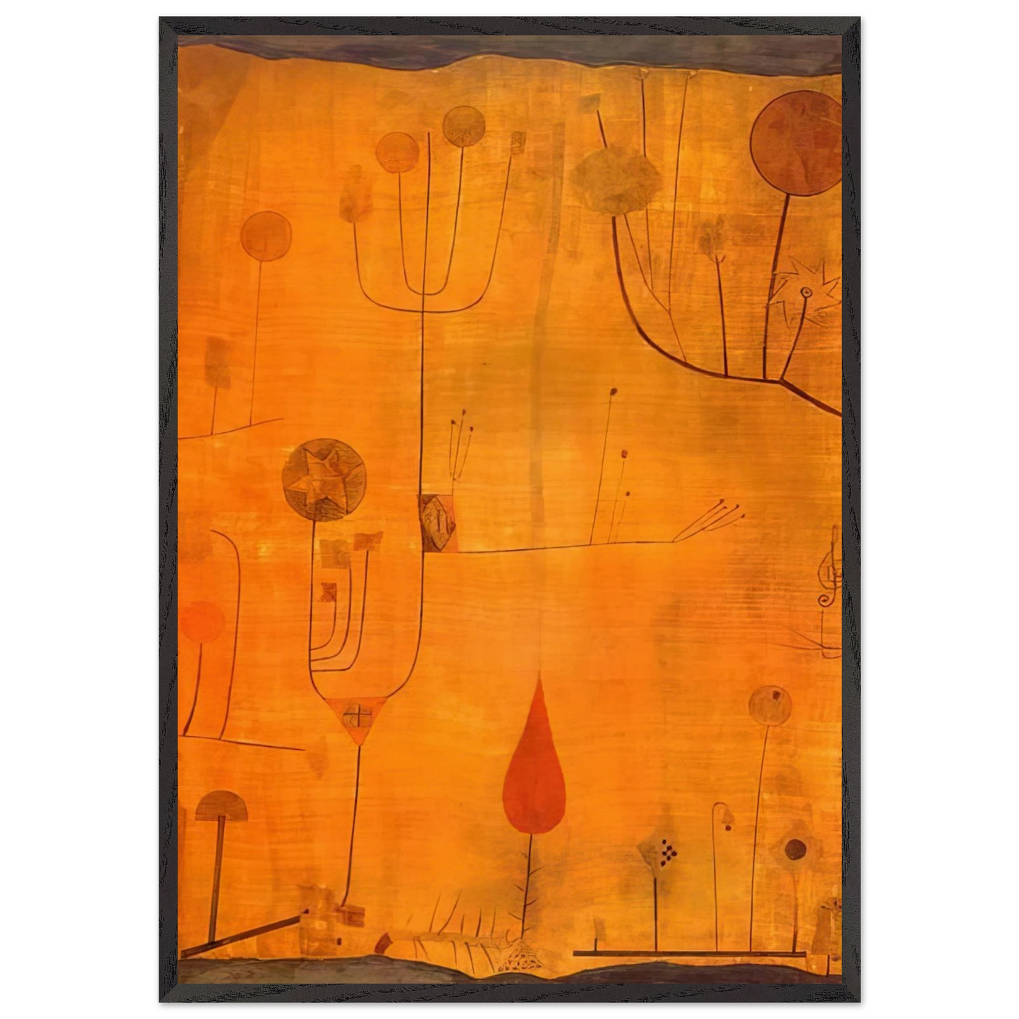 FRUITS ON RED 1930 - Paul Klee 70x100 cm / 28x40 inches Framed Art Print – Black Wooden Frame