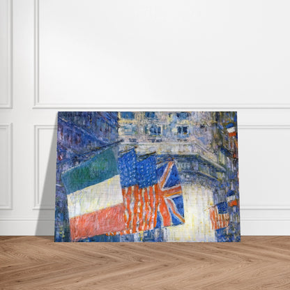 Avenue of the Allies aka Flags on the Waldorf - Childe Hassam Brushed Aluminum Print - 70x100 cm / 28x40 inches | Childe Hassam Aluminum Print | Childe Hassam Prints
