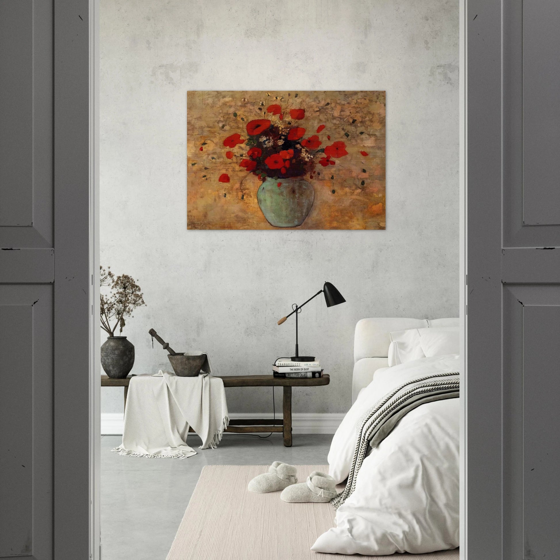 VASE OF POPPIES - Odilon Redon Brushed Aluminum Print - 70x100 cm / 28x40 inches | Odilon Redon Aluminum Print | Odilon Redon Prints
