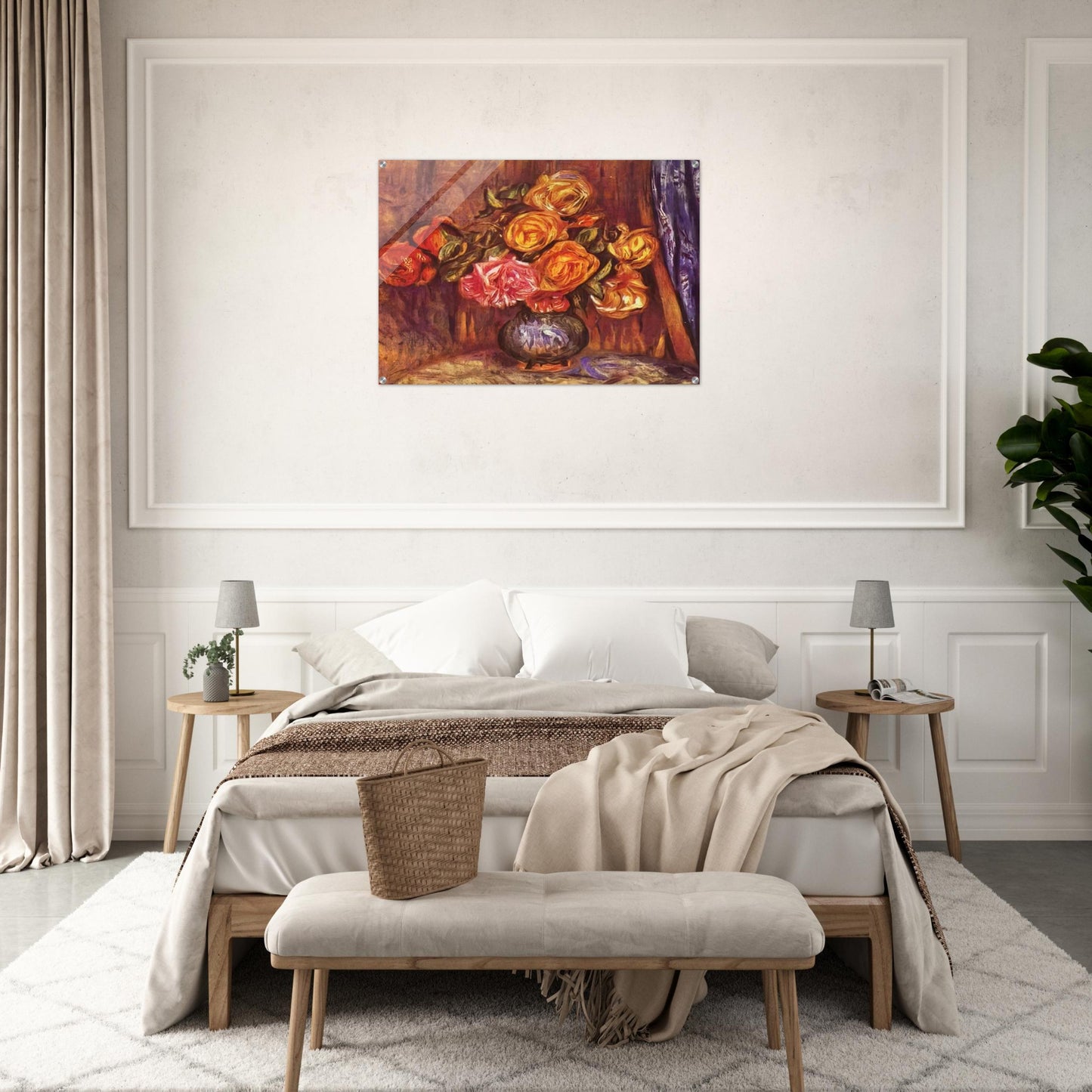 Roses Before the Blue Curtain - Pierre-Auguste Renoir Acrylic Print - 70x100 cm / 28x40″ inches