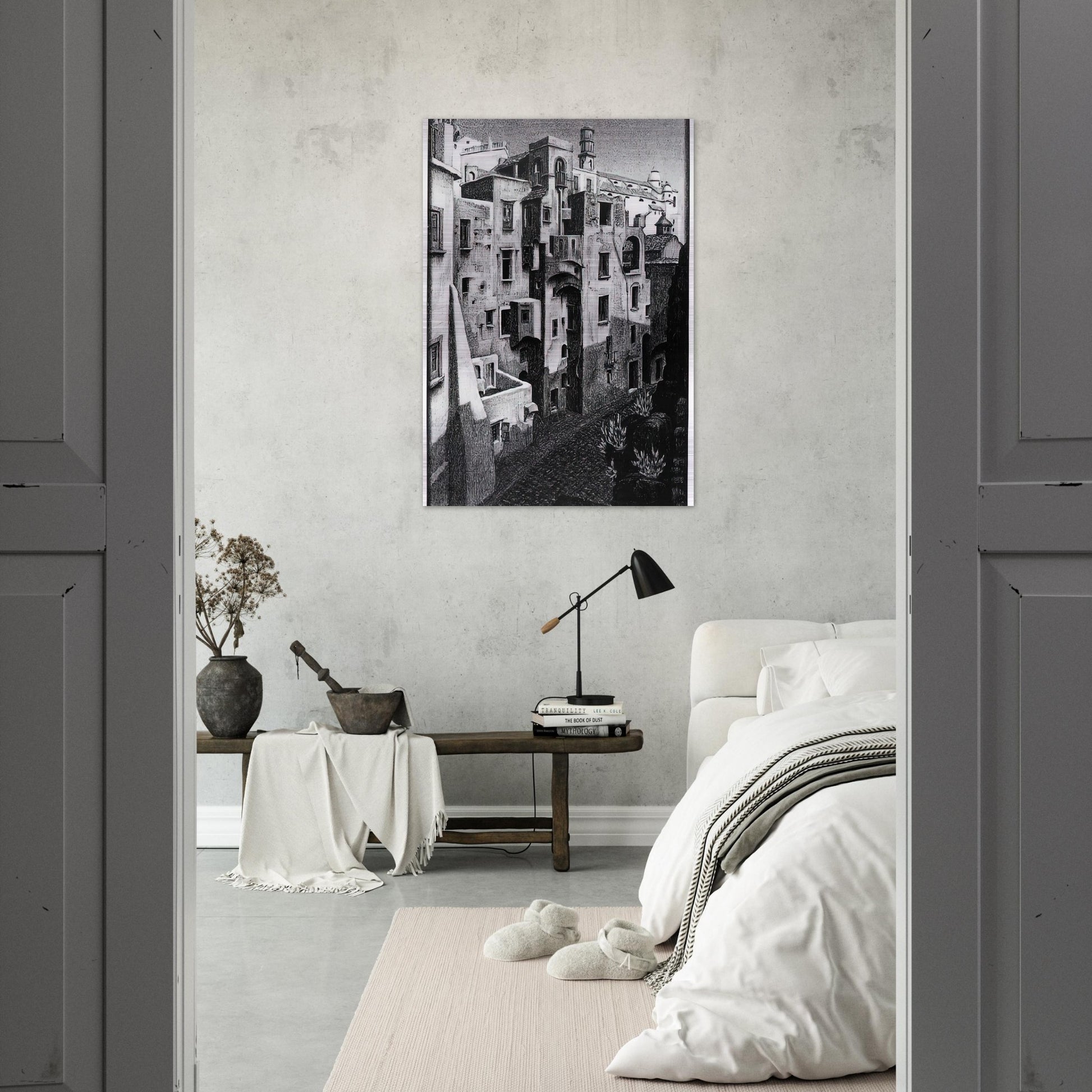 DILAPIDATED HOUSES IN ATRANI 1931 - MC Escher Brushed Aluminum Print - 70x100 cm / 28x40 inches | MC Escher Aluminum Print | MC Escher Prints