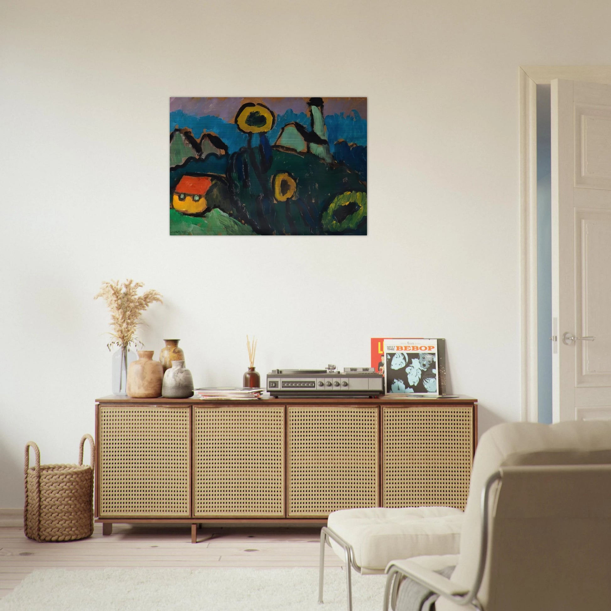 LANDSCHAFT MIT SONNENBLUMEN 1910 - Gabriele Munter Brushed Aluminum Print - 70x100 cm / 28x40 inches | Gabriele Munter Aluminum Print | Gabriele Munter Prints