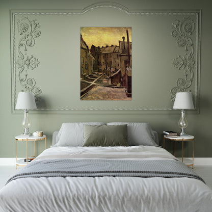Backyards of Old Houses in Antwerp in the Snow - Vincent van Gogh Brushed Aluminum Print - 70x100 cm / 28x40 inches | Vincent van Gogh Aluminum Print | Vincent van Gogh Prints