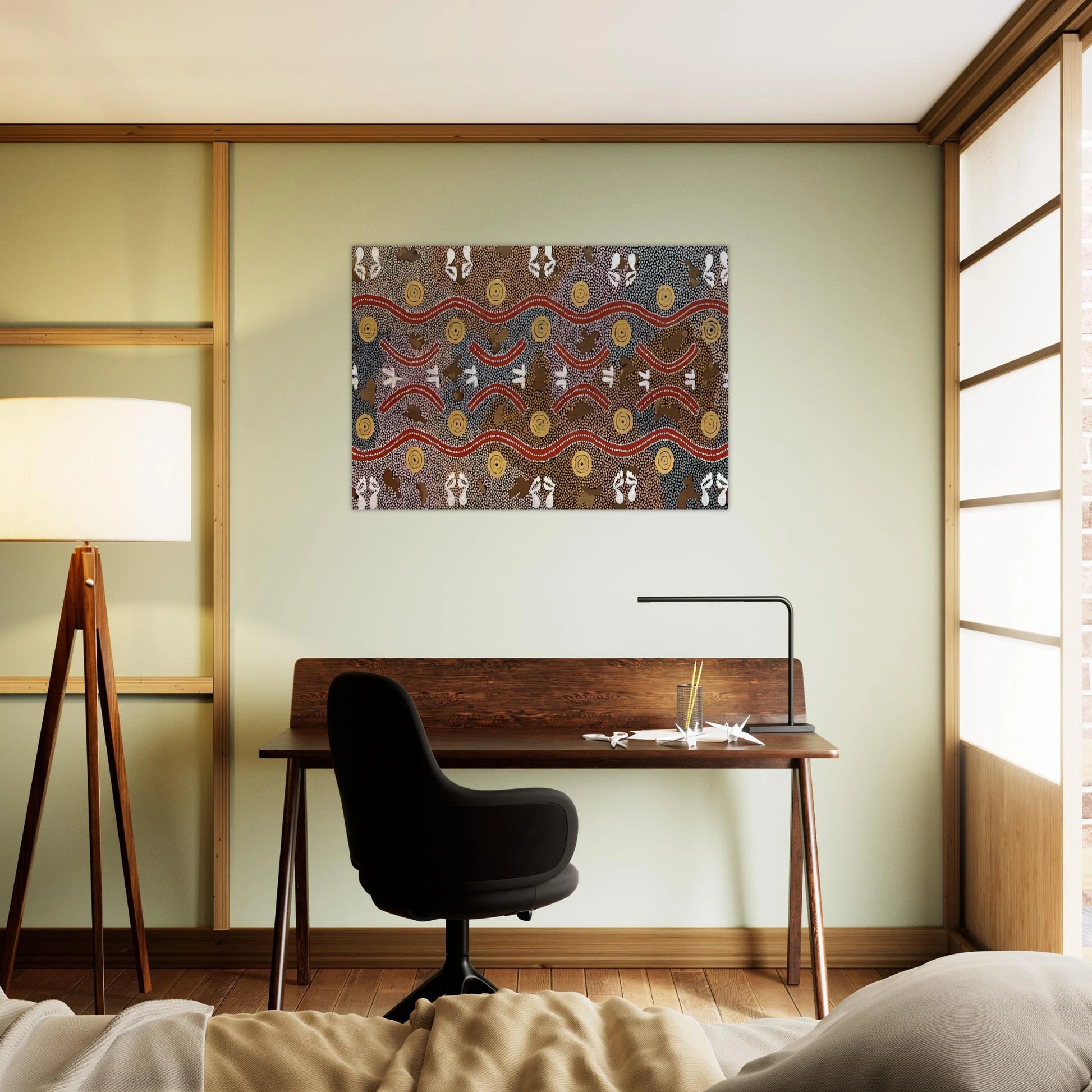 Possum Dreaming - Native Art - Clifford Possum Tjapaltjarri Brushed Aluminum Print - 70x100 cm / 28x40 inches | Clifford Possum Tjapaltjarri Aluminum Print | Clifford Possum Tjapaltjarri Prints