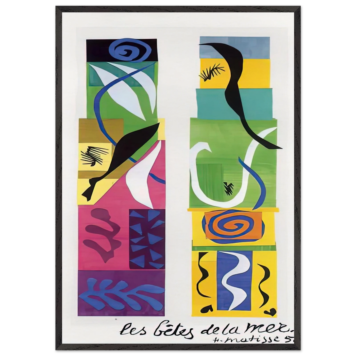 THE MARITIME WILDLIFE 1950 - Henri Matisse 70x100 cm / 28x40 inches Framed Art Print – Black Wooden Frame