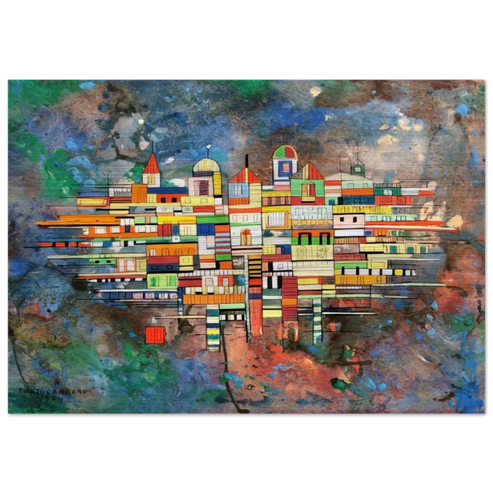 CITY 1954 - Rene Portocarrero Brushed Aluminum Print - 70x100 cm / 28x40 inches | Rene Portocarrero Aluminum Print | Rene Portocarrero Prints