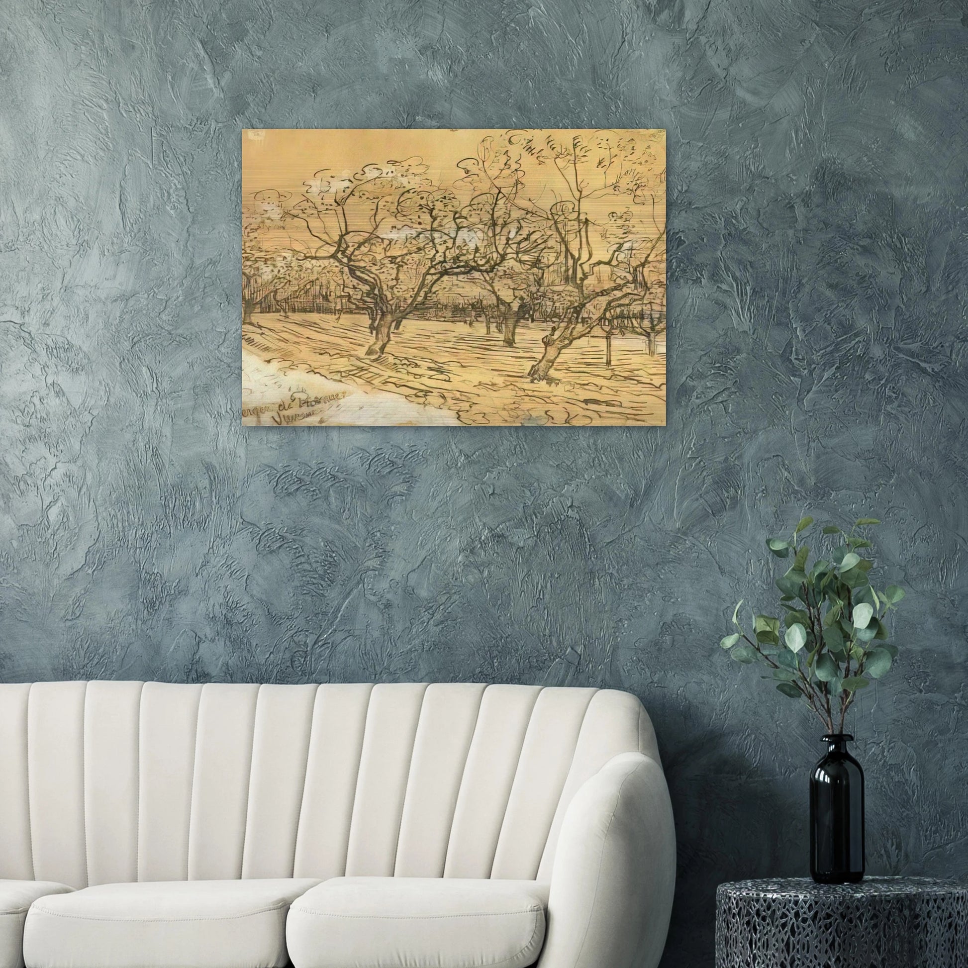 Orchard with Blossoming Plum Trees The White Orchard - Vincent van Gogh Brushed Aluminum Print - 70x100 cm / 28x40 inches | Vincent van Gogh Aluminum Print | Vincent van Gogh Prints