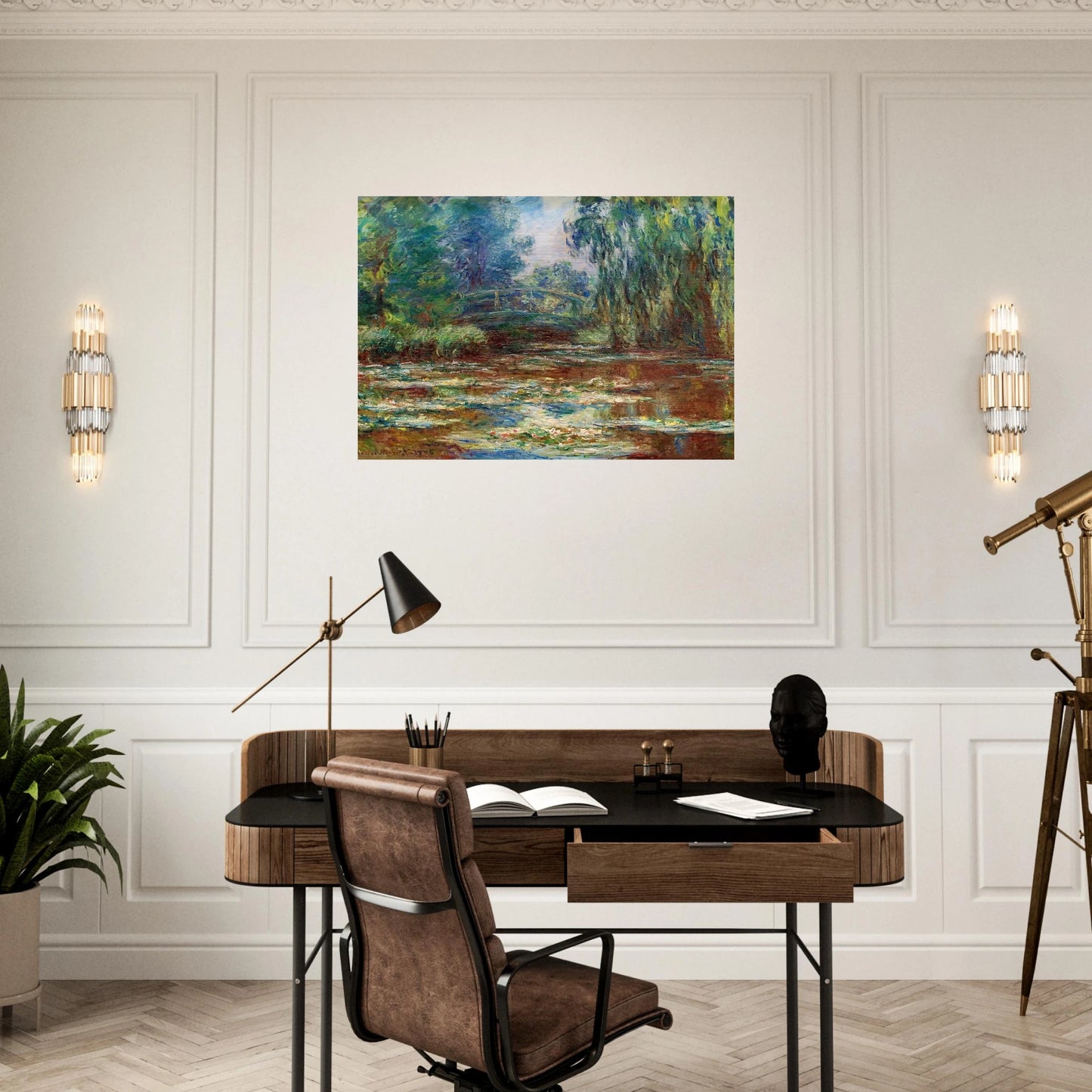 Water Lily Pond and Bridge - claude monet Brushed Aluminum Print - 70x100 cm / 28x40 inches | claude monet Aluminum Print | claude monet Prints
