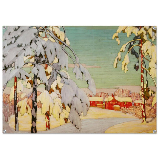 Winter Landscape with Pink House - 1918 - Lawren Harris Acrylic Print - 70x100 cm / 28x40″ inches | Lawren Harris Wall Art | Lawren Harris Prints