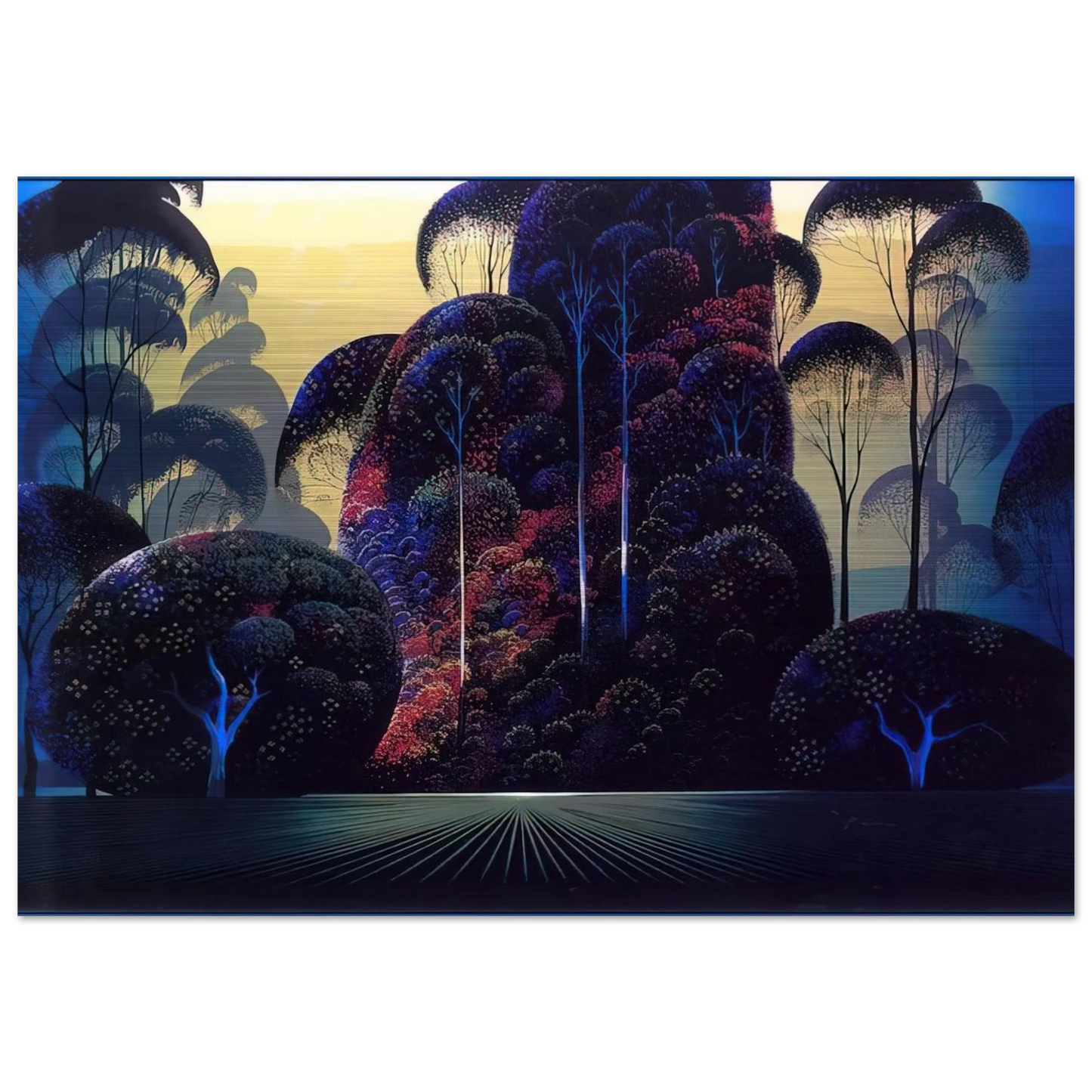 Mendocino - Eyvind Earle Brushed Aluminum Print - 70x100 cm / 28x40 inches | Eyvind Earle Aluminum Print | Eyvind Earle Prints