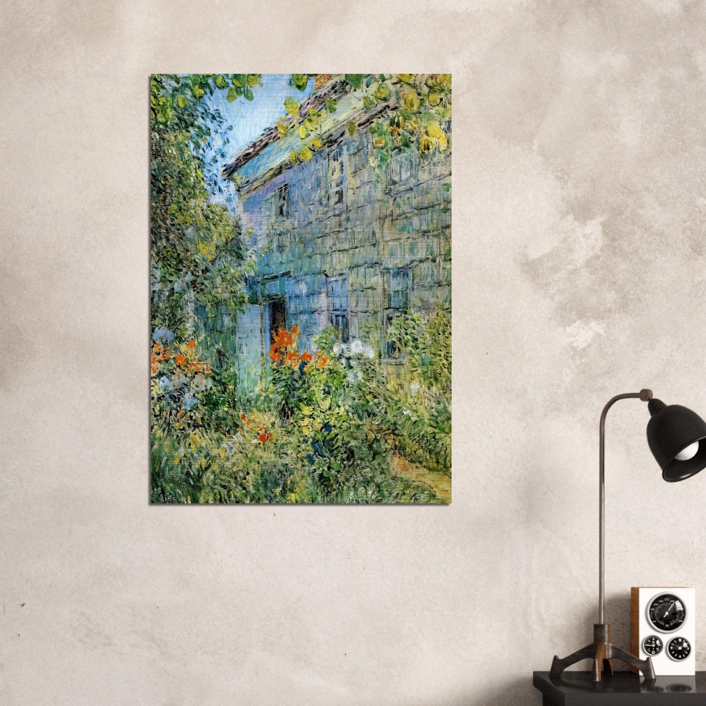 Old House and Garden, East Hampton - Childe Hassam Brushed Aluminum Print - 70x100 cm / 28x40 inches | Childe Hassam Aluminum Print | Childe Hassam Prints
