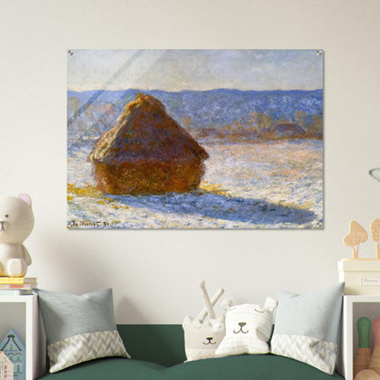 Grainstack, Snow Effect, Morning - claude monet Acrylic Print - 70x100 cm / 28x40″ inches | claude monet Wall Art | claude monet Prints