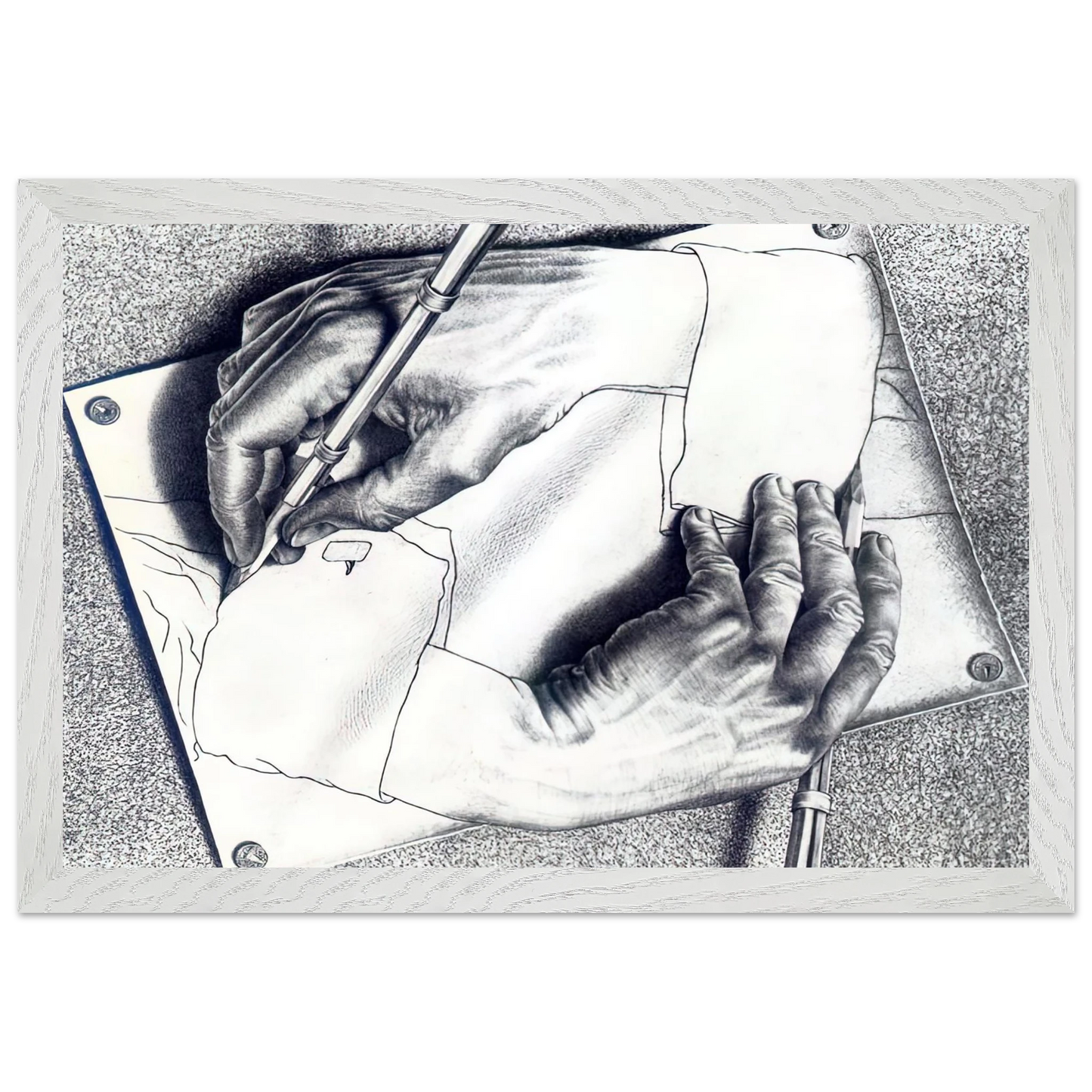 MC Escher - DRAWING HANDS Wall Art - 21x29.7 cm / 8x12" - Premium Wooden Framed Poster With Fine Art Paper-canvas - Wood frame