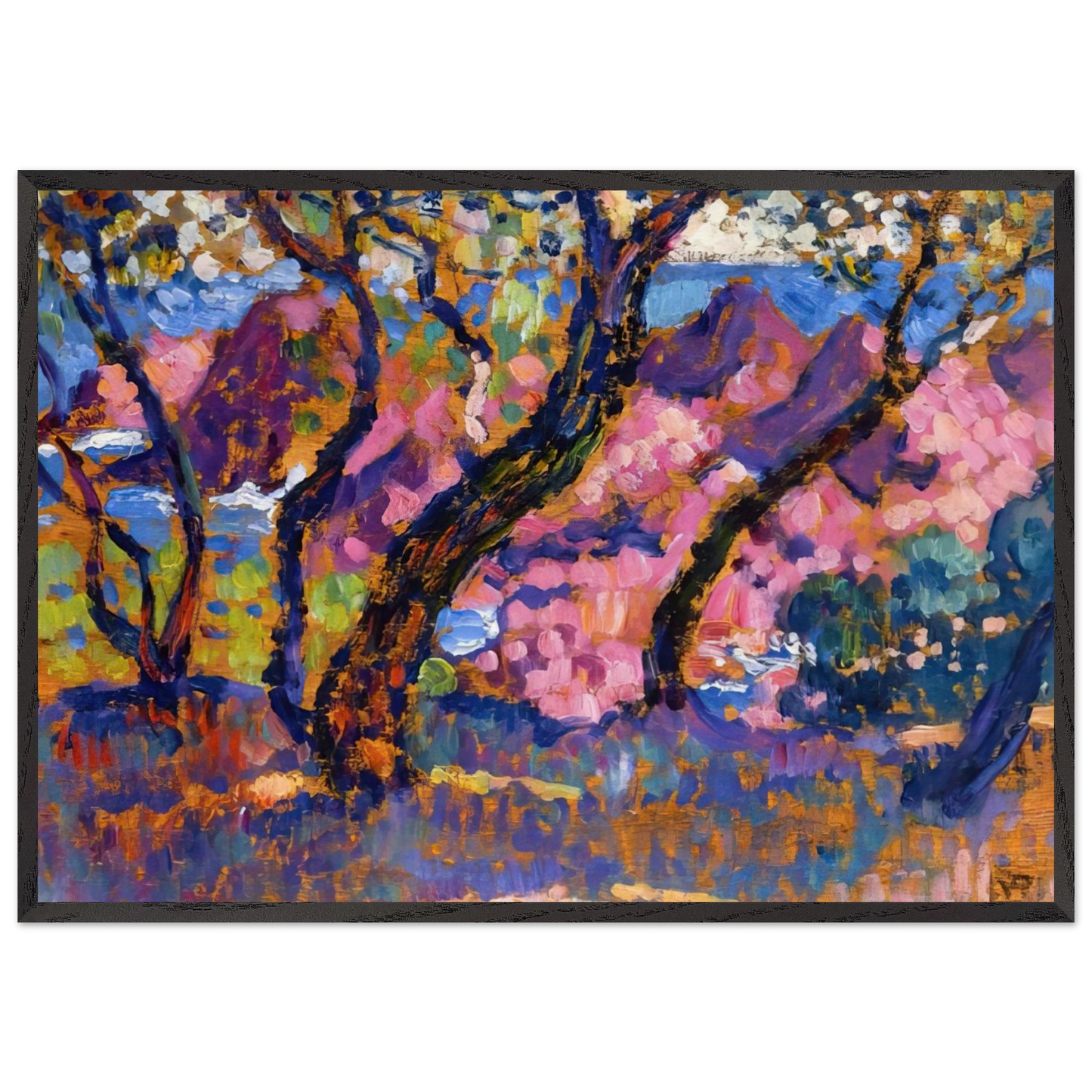 IN THE SHADE OF THE PINES STUDY 1905 - Theo van Rysselberghe 70x100 cm / 28x40 inches Framed Art Print – Black Wooden Frame