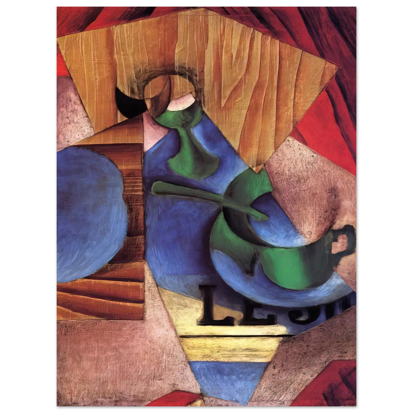 Juan Gris - GLASS CUP AND NEWSPAPER 1913  75x100 cm / 30x40inches Fine Art Poster