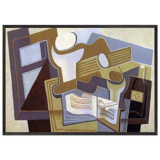 GUITAR AND FRUIT DISH 1 - Juan Gris 70x100 cm / 28x40 inches Framed Art Print – Black Wooden Frame