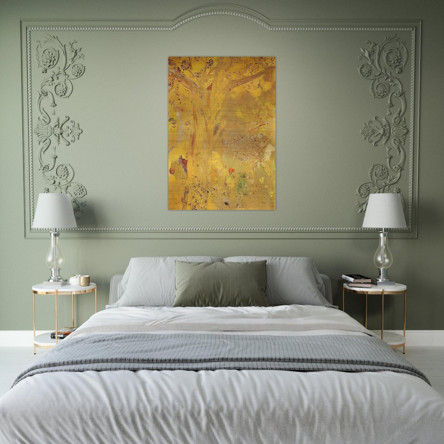 TREE AGAINST A YELLOW BACKGROUND 1901 - Odilon Redon Brushed Aluminum Print - 70x100 cm / 28x40 inches | Odilon Redon Aluminum Print | Odilon Redon Prints