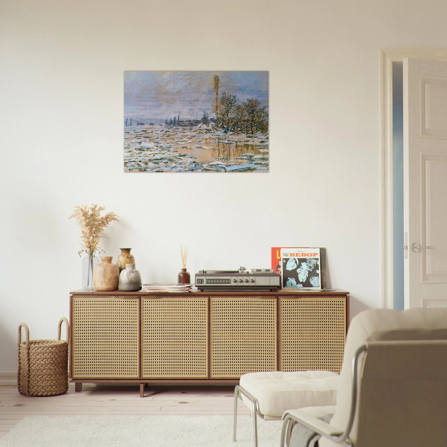 Breakup of Ice, Lavacourt, Grey Weather - claude monet Brushed Aluminum Print - 70x100 cm / 28x40 inches | claude monet Aluminum Print | claude monet Prints