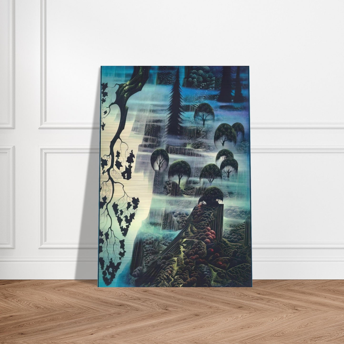 Surf Wind and Fog - Eyvind Earle Brushed Aluminum Print - 70x100 cm / 28x40 inches | Eyvind Earle Aluminum Print | Eyvind Earle Prints