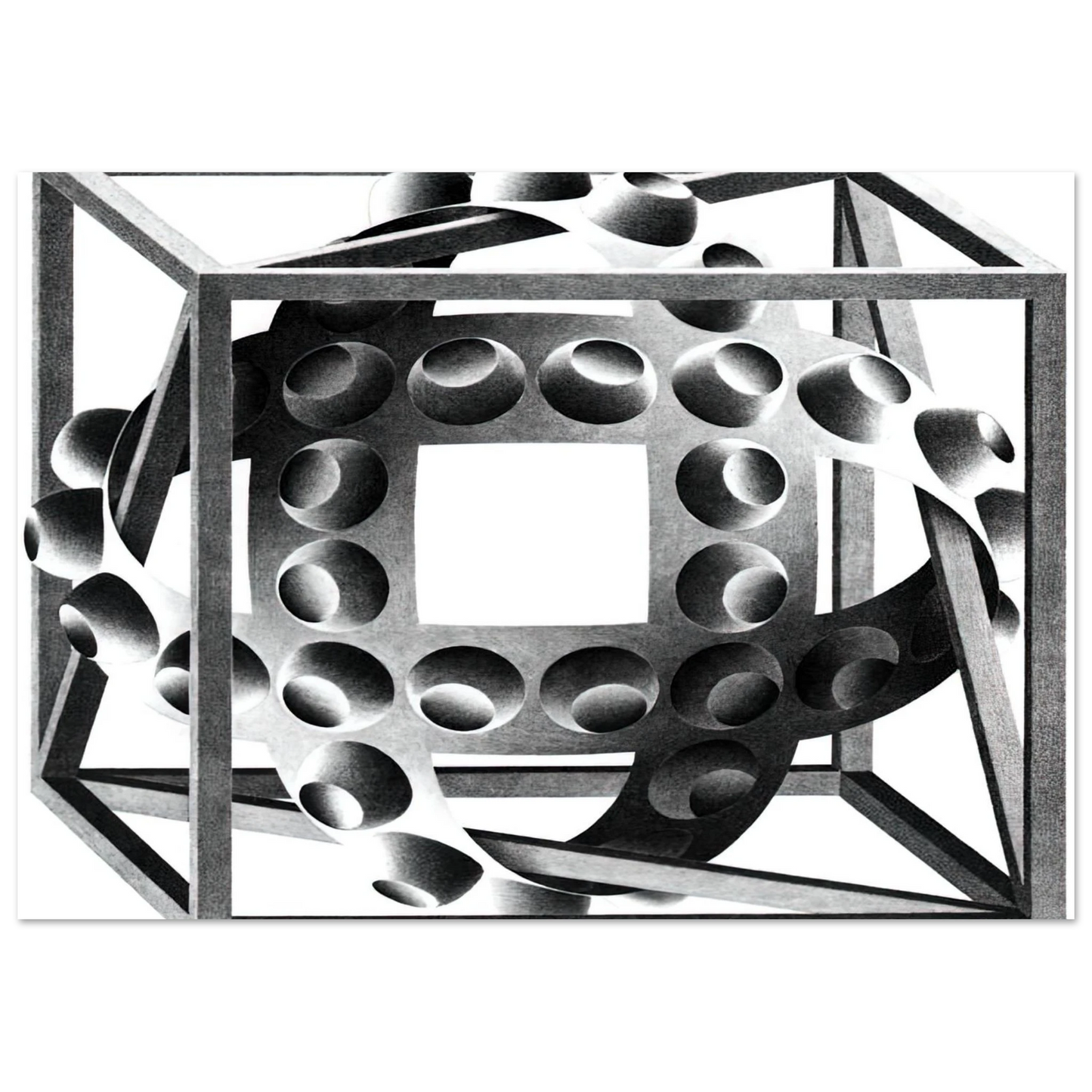 MC Escher - CUBE WITH MAGIC RIBBONS Wall Art - 30x40 cm / 12x16 inches - Premium Wooden Framed Poster With Fine Art Paper-canvas - Wood frame