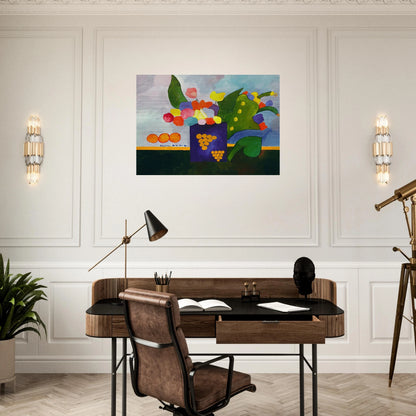 Vase With Flowers and Fruit - 2001 - Aldemir Martins Brushed Aluminum Print - 70x100 cm / 28x40 inches | Aldemir Martins Aluminum Print | Aldemir Martins Prints