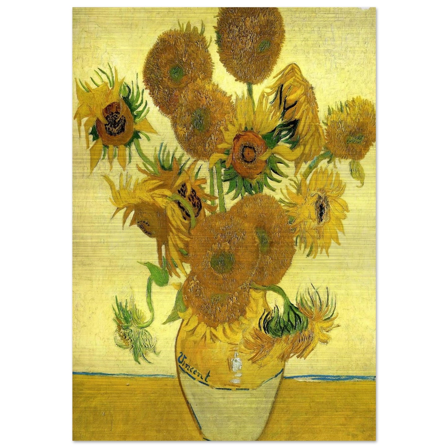 Still Life - Vase with Fifteen Sunflowers - Vincent van Gogh Brushed Aluminum Print - 70x100 cm / 28x40 inches | Vincent van Gogh Aluminum Print | Vincent van Gogh Prints