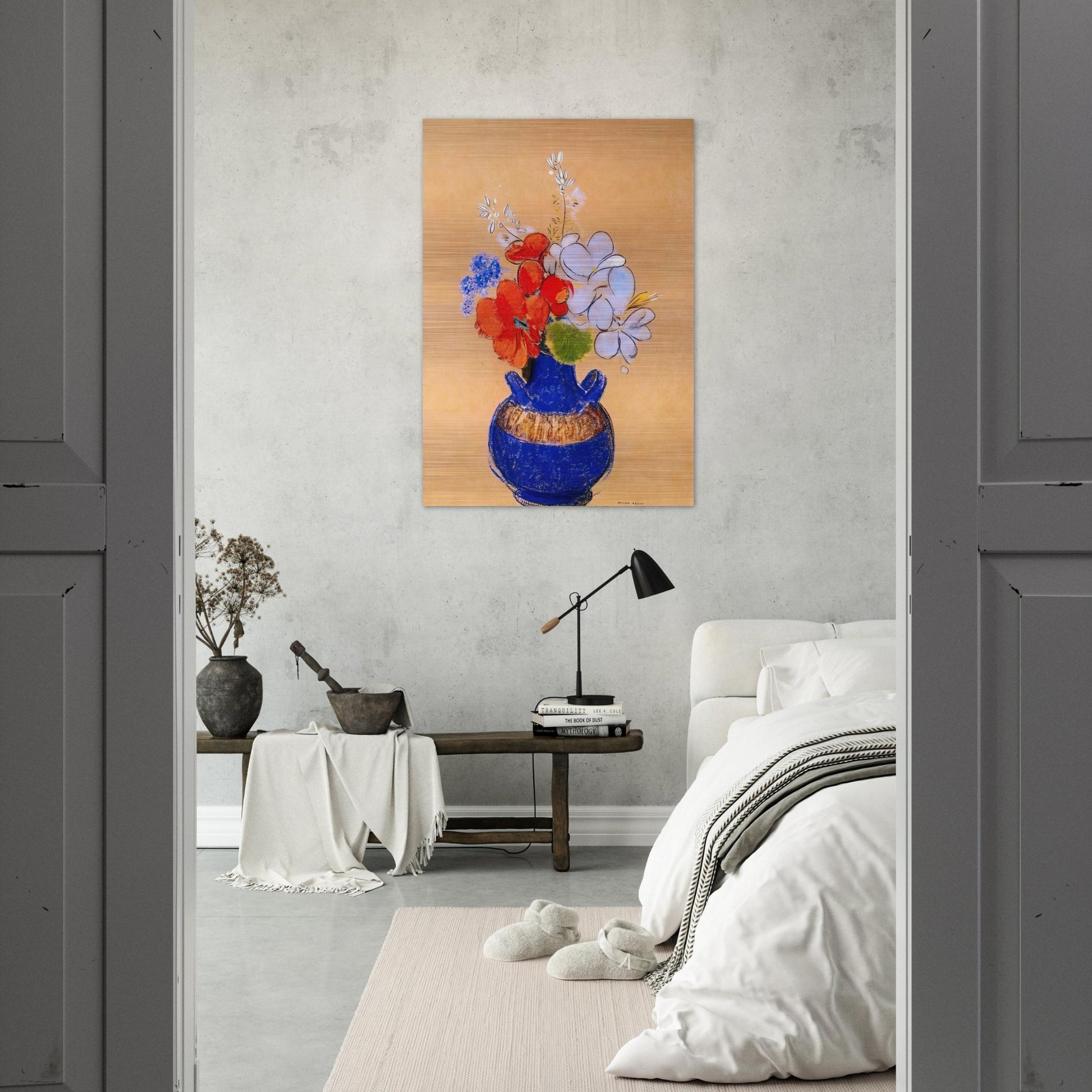 FLOWERS IN A BLUE VASE 1 - Odilon Redon Brushed Aluminum Print - 70x100 cm / 28x40 inches | Odilon Redon Aluminum Print | Odilon Redon Prints
