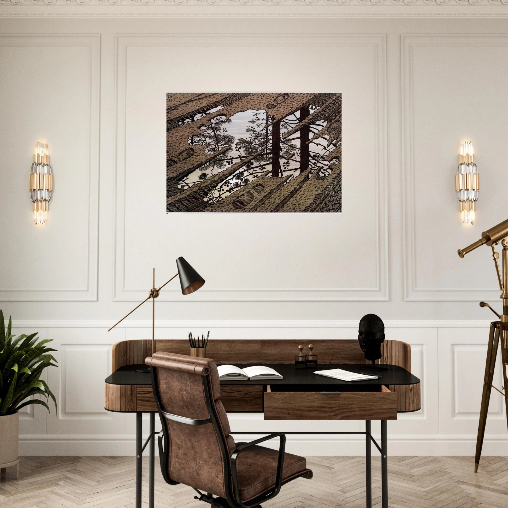 PUDDLE - MC Escher Brushed Aluminum Print - 70x100 cm / 28x40 inches | MC Escher Aluminum Print | MC Escher Prints