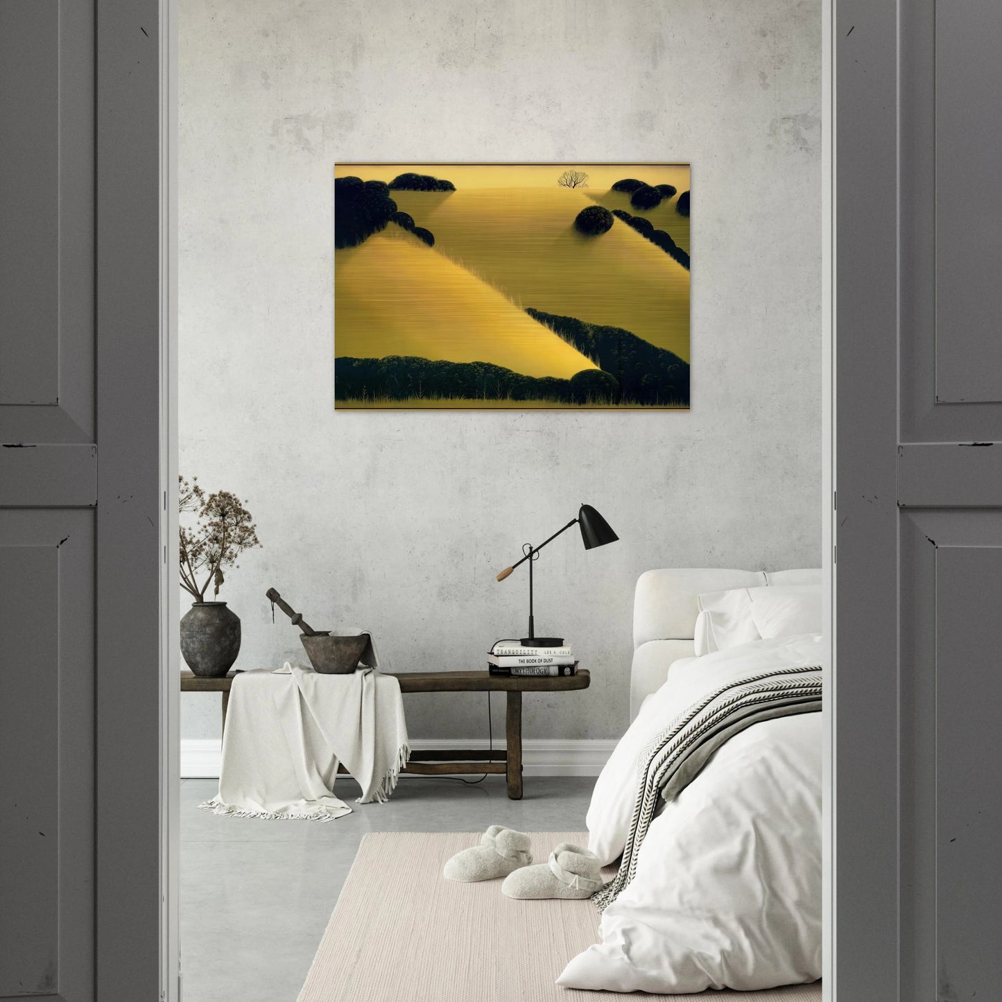 Golden Hills - Eyvind Earle Brushed Aluminum Print - 70x100 cm / 28x40 inches | Eyvind Earle Aluminum Print | Eyvind Earle Prints