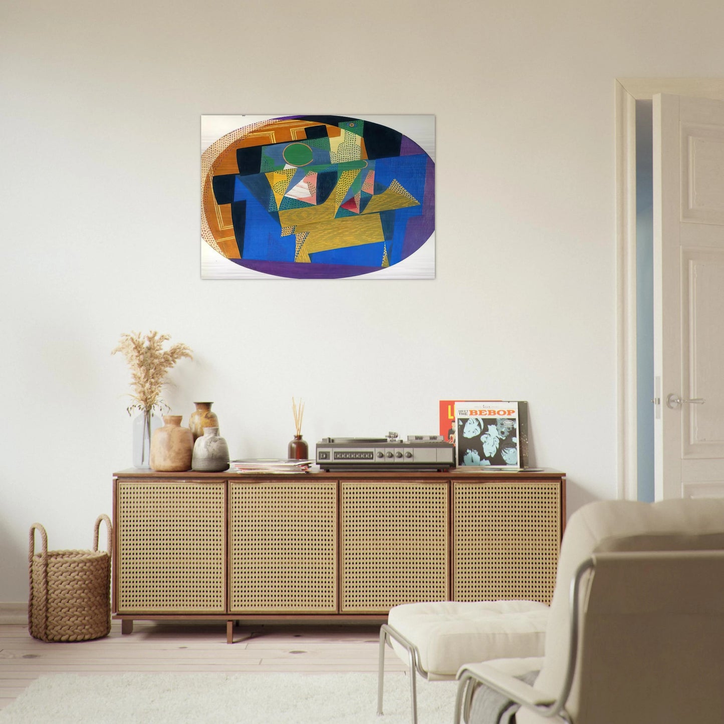 FRUIT BOWL WITH BOTTLE - Juan Gris Brushed Aluminum Print - 70x100 cm / 28x40 inches | Juan Gris Aluminum Print | Juan Gris Prints