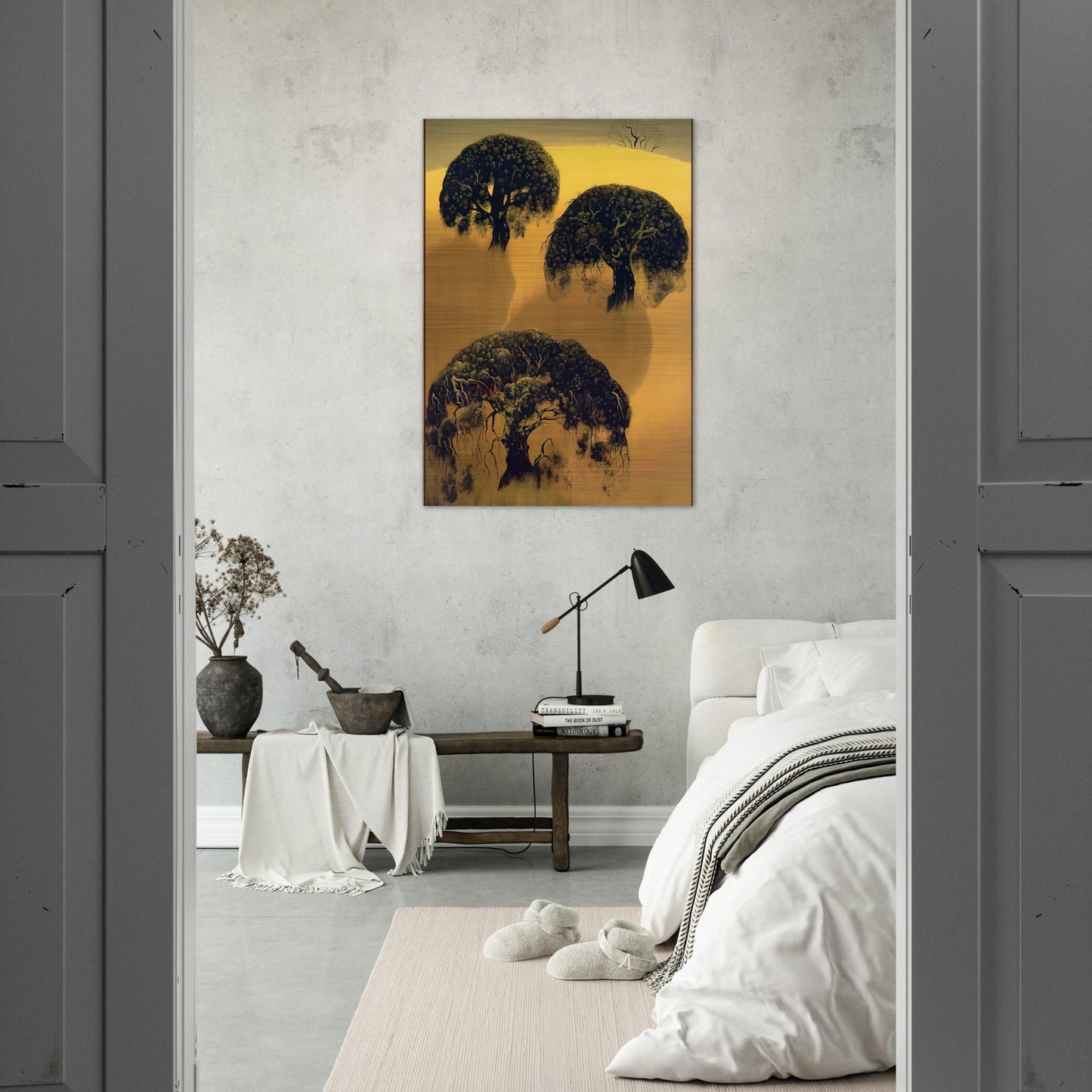 Three Oaks - Eyvind Earle Brushed Aluminum Print - 70x100 cm / 28x40 inches | Eyvind Earle Aluminum Print | Eyvind Earle Prints