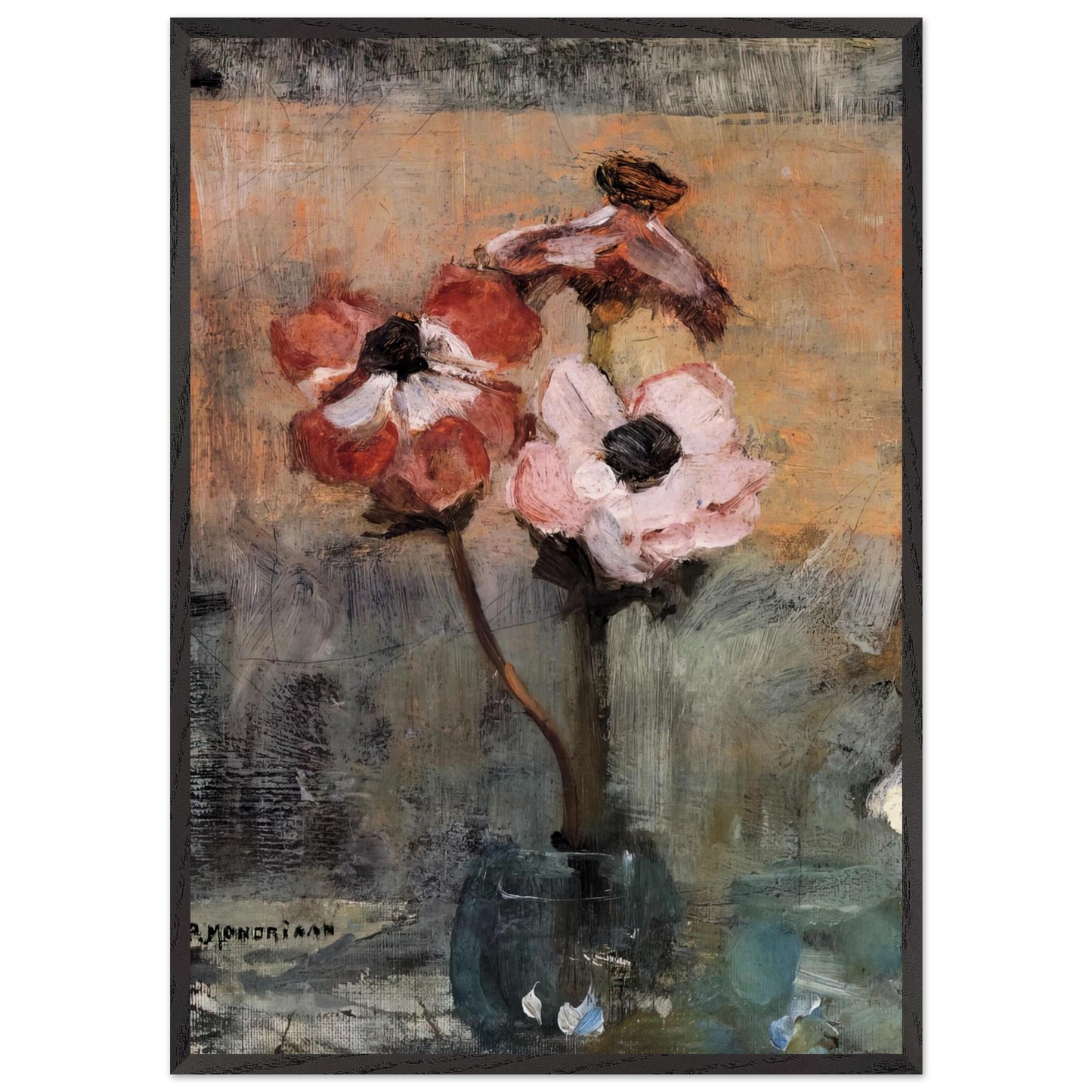 Anemones in a Vase - Piet Mondrian 70x100 cm / 28x40 inches Framed Art Print – Black Wooden Frame