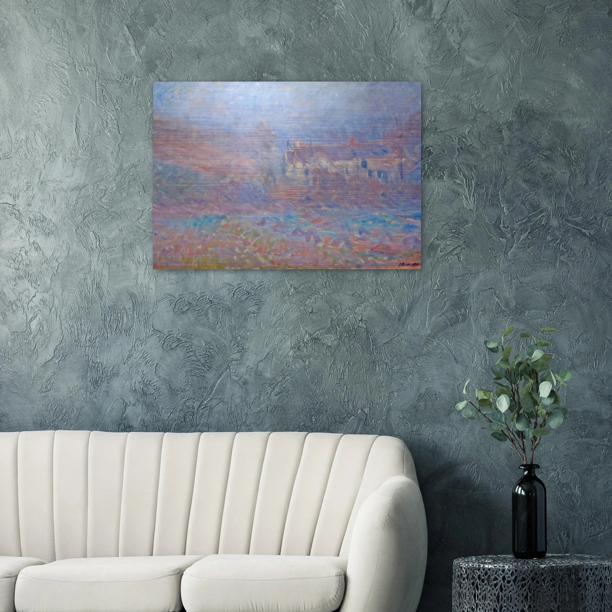 Houses at Falaise in the Fog - claude monet Brushed Aluminum Print - 70x100 cm / 28x40 inches | claude monet Aluminum Print | claude monet Prints