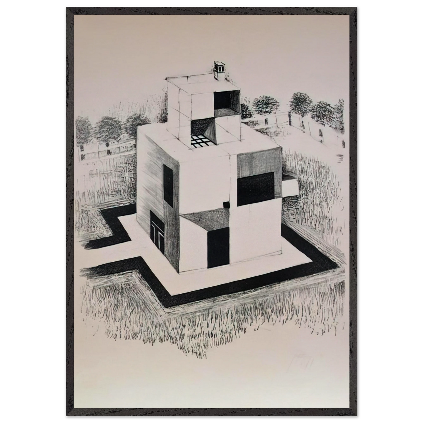 Haus Des Weissen Mannes - 1924 - Johannes Itten 70x100 cm / 28x40 inches Framed Art Print – Black Wooden Frame
