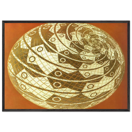SPHERE SURFACE WITH FISHES COLOUR - MC Escher 70x100 cm / 28x40 inches Framed Art Print – Black Wooden Frame | Maurits Cornelis Escher Prints