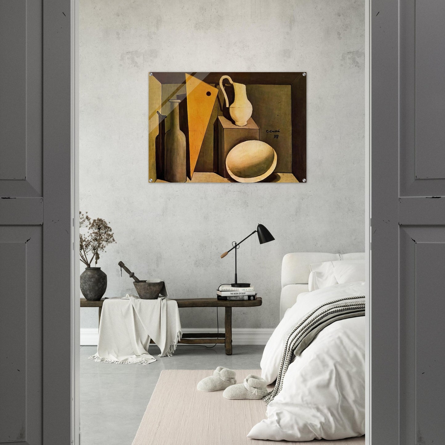 NATURA MORTA CON LA SQUADRA 1917 - Carlo Carra Acrylic Print - 70x100 cm / 28x40″ inches | Carlo Carra Wall Art | Carlo Carra Prints
