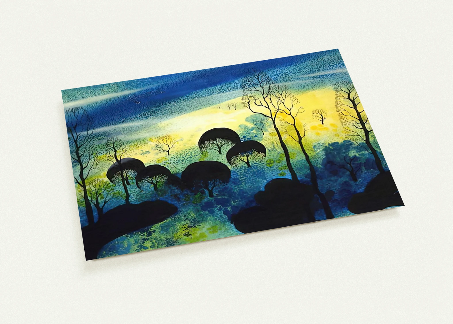 Pastures Through the Fog By Eyvind Earle Pack of 10 Post Cards | Eyvind Earle Post Cards | A6 (10.5 x 14.8 cm) - 4.1 x 5.8 inches