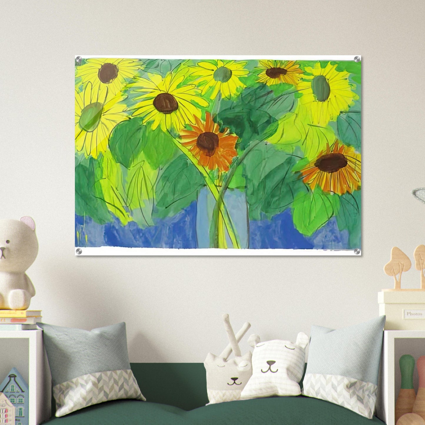 Orange and Yellow Sunflowers - Naïve Art Primitivism, Pop Art - Walasse Ting Acrylic Print - 70x100 cm / 28x40″ inches