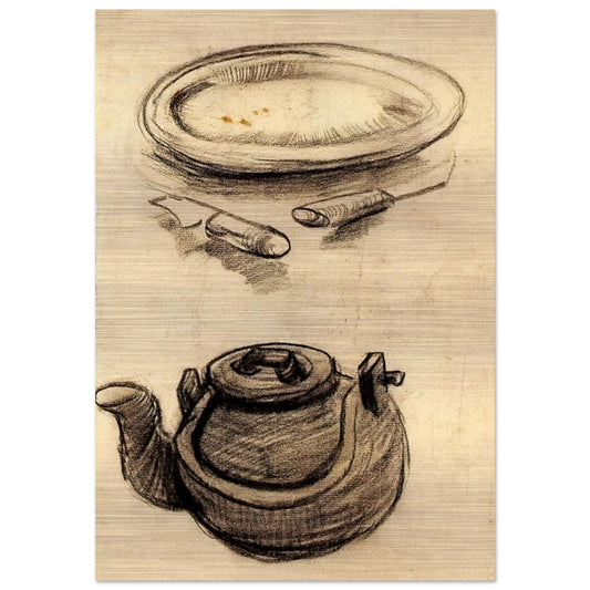 Plate with Cutlery and a Kettle - Vincent van Gogh Brushed Aluminum Print - 70x100 cm / 28x40 inches | Vincent van Gogh Aluminum Print | Vincent van Gogh Prints