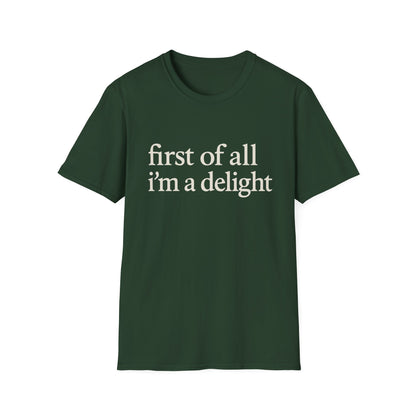 Camiseta "Primero que nada soy un deleite", camiseta con cita divertida para mujer, camiseta con frase atrevida, regalo gráfico ingenioso para la mejor amiga