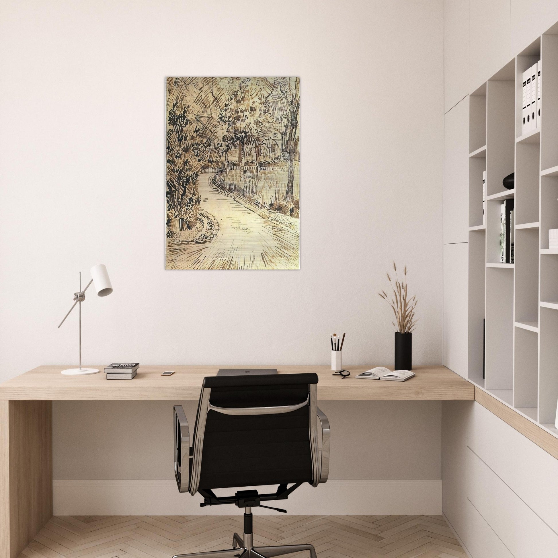Public Garden with a Corner of the Yellow House - Vincent van Gogh Brushed Aluminum Print - 70x100 cm / 28x40 inches | Vincent van Gogh Aluminum Print | Vincent van Gogh Prints
