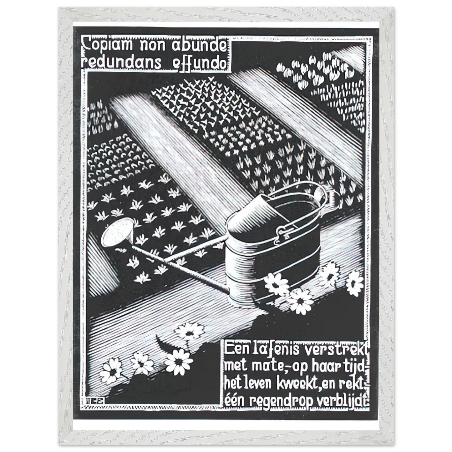 MC Escher - WATERINGCAN Wall Art - 30x40 cm / 12x16 inches - Premium Wooden Framed Poster With Fine Art Paper-canvas - Black frame