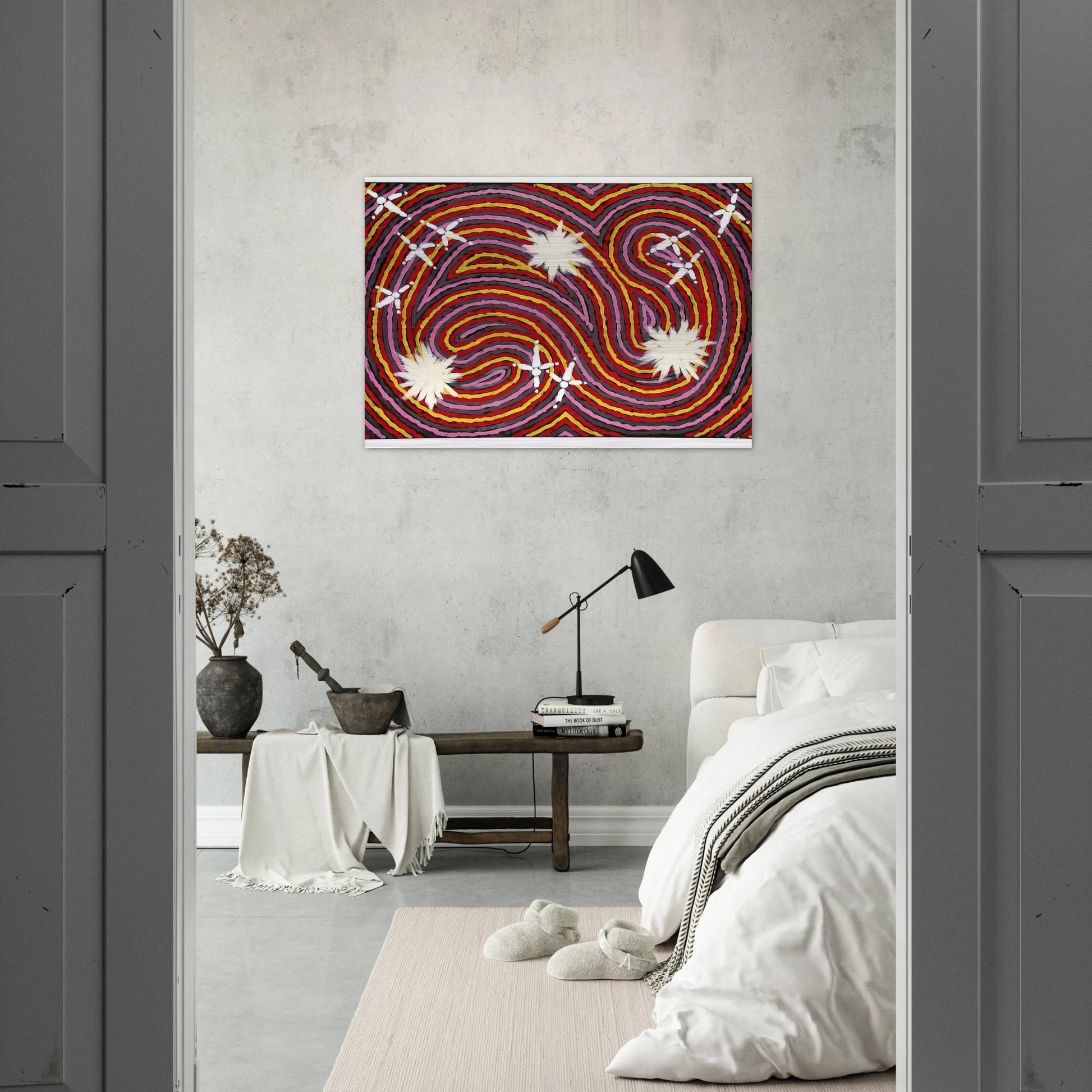 Rêve Ver De Terre Et Du Corbeau - 1999 - Clifford Possum Tjapaltjarri Brushed Aluminum Print - 70x100 cm / 28x40 inches | Clifford Possum Tjapaltjarri Aluminum Print | Clifford Possum Tjapaltjarri Prints