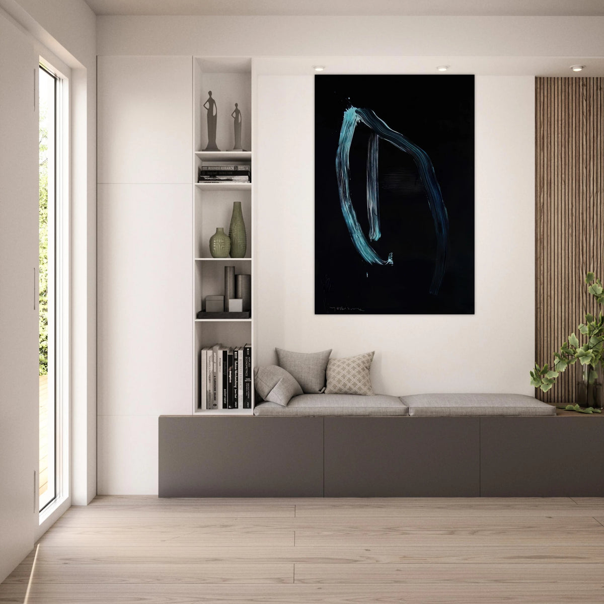 Blue Calligraphic Lines on Dark Blue - 1963 - Jiro Yoshihara Art Prints - 100x150 cm / 40x60″ inches | Jiro Yoshihara Poster | Jiro Yoshihara Prints