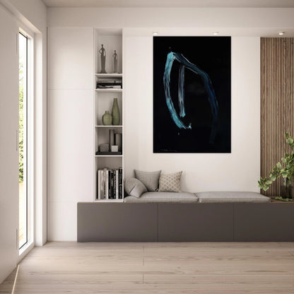 Blue Calligraphic Lines on Dark Blue - 1963 - Jiro Yoshihara Art Prints - 100x150 cm / 40x60″ inches | Jiro Yoshihara Poster | Jiro Yoshihara Prints