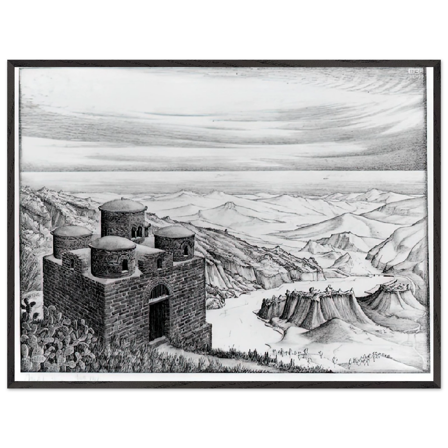 MC Escher - CATTOLICA OF STILO CALABRIA 1930 Wall Art - 21x29.7 cm / 8x12" - Premium Wooden Framed Poster With Fine Art Paper-canvas - Black frame