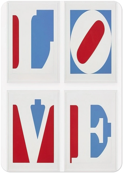 Four Panel Love By Robert Indiana Pack of 10 Post Cards | Robert Indiana Post Cards | A6 (10.5 x 14.8 cm) - 4.1 x 5.8 inches