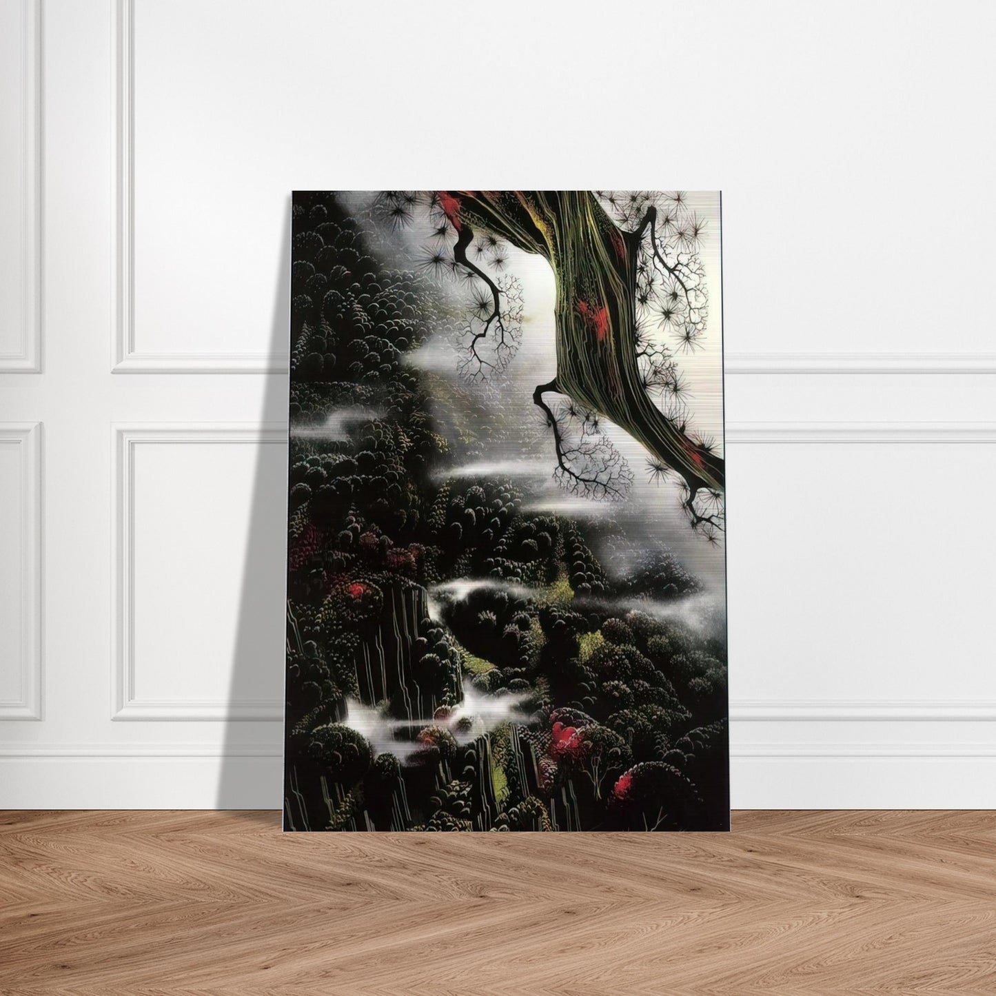 Wisps of Fog and Branch - Eyvind Earle Brushed Aluminum Print - 70x100 cm / 28x40 inches | Eyvind Earle Aluminum Print | Eyvind Earle Prints