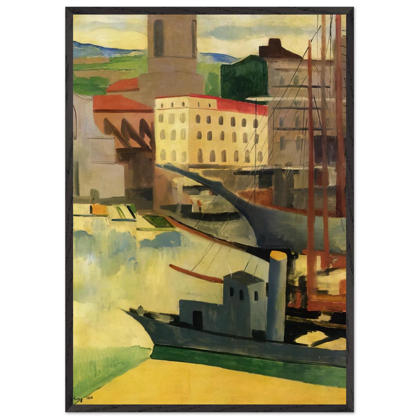 PORT AT SAINT TROPEZ 1918 - Moise Kisling 70x100 cm / 28x40 inches Framed Art Print – Black Wooden Frame